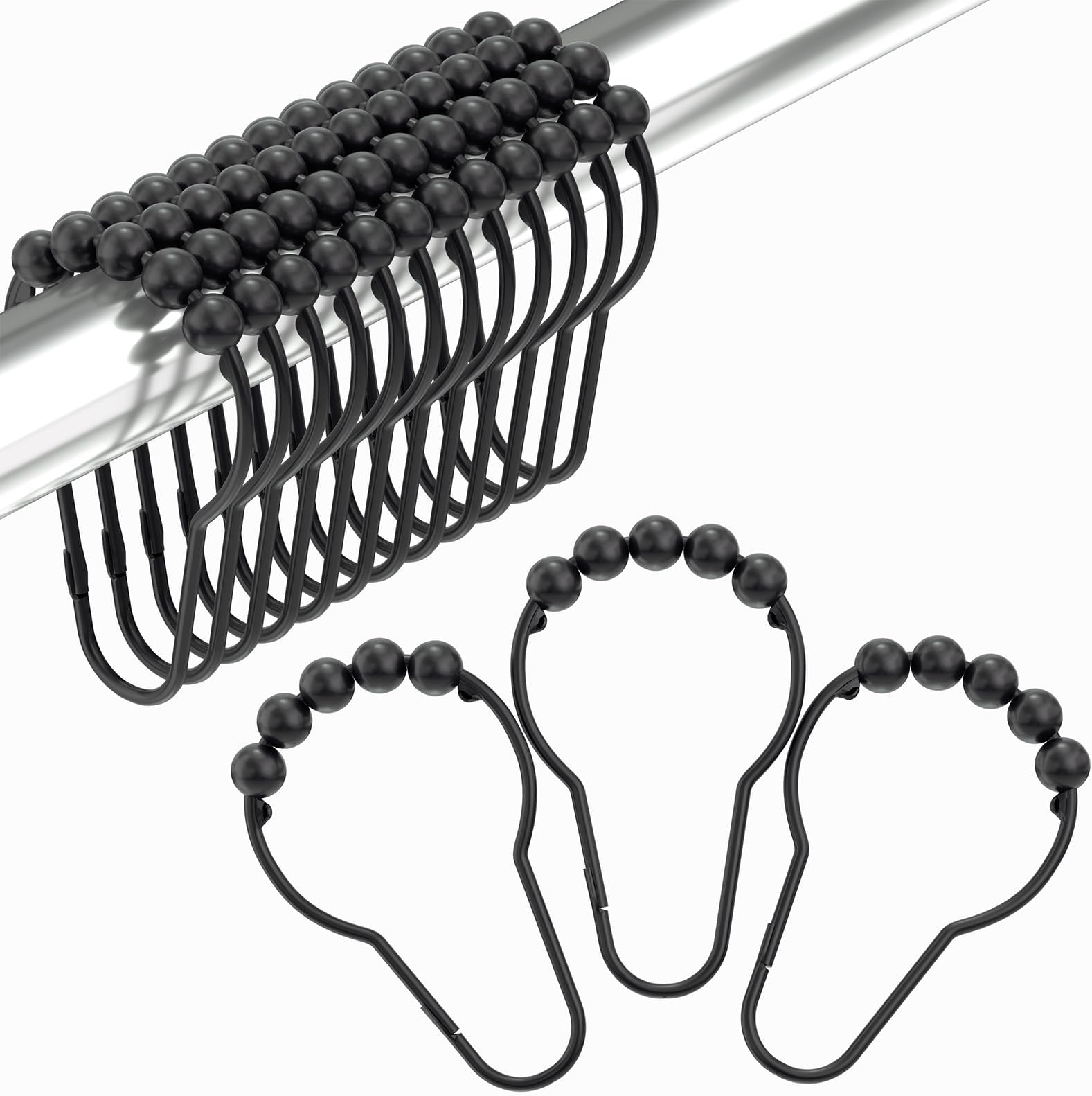 Amazer Black Shower Curtain Hooks, Decorative Shower Curtain Hooks, Shower Hooks for Shower Curtain Rust Proof Stainless Steel Shower Curtain Hooks Set of 12