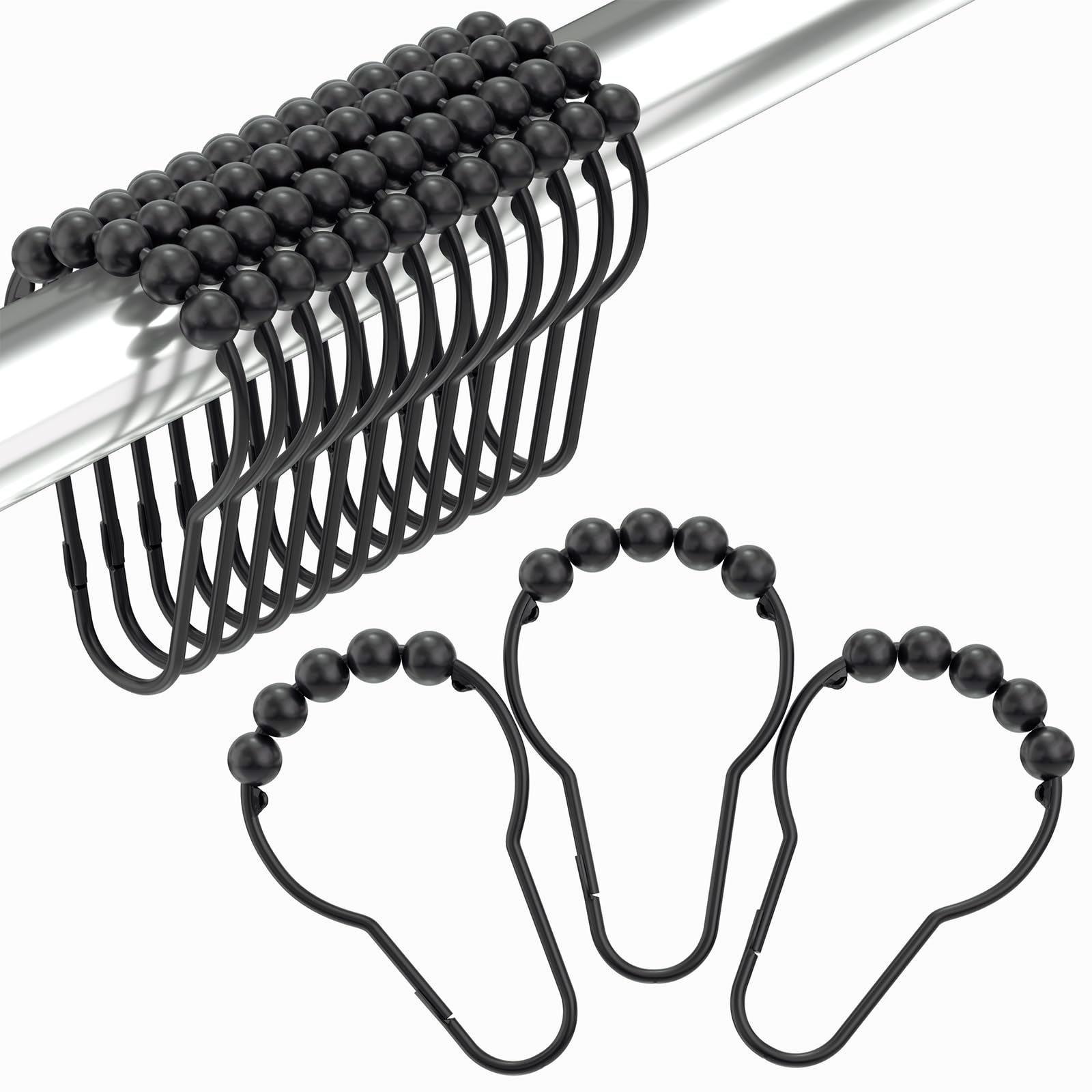 Black Shower Curtain Hooks, Amazer Shower Curtain Hooks, Shower Hooks for Shower Curtain, Decorative Shower Curtain Hooks Rust Proof Stainless Steel Shower Curtain Hooks Set of 12