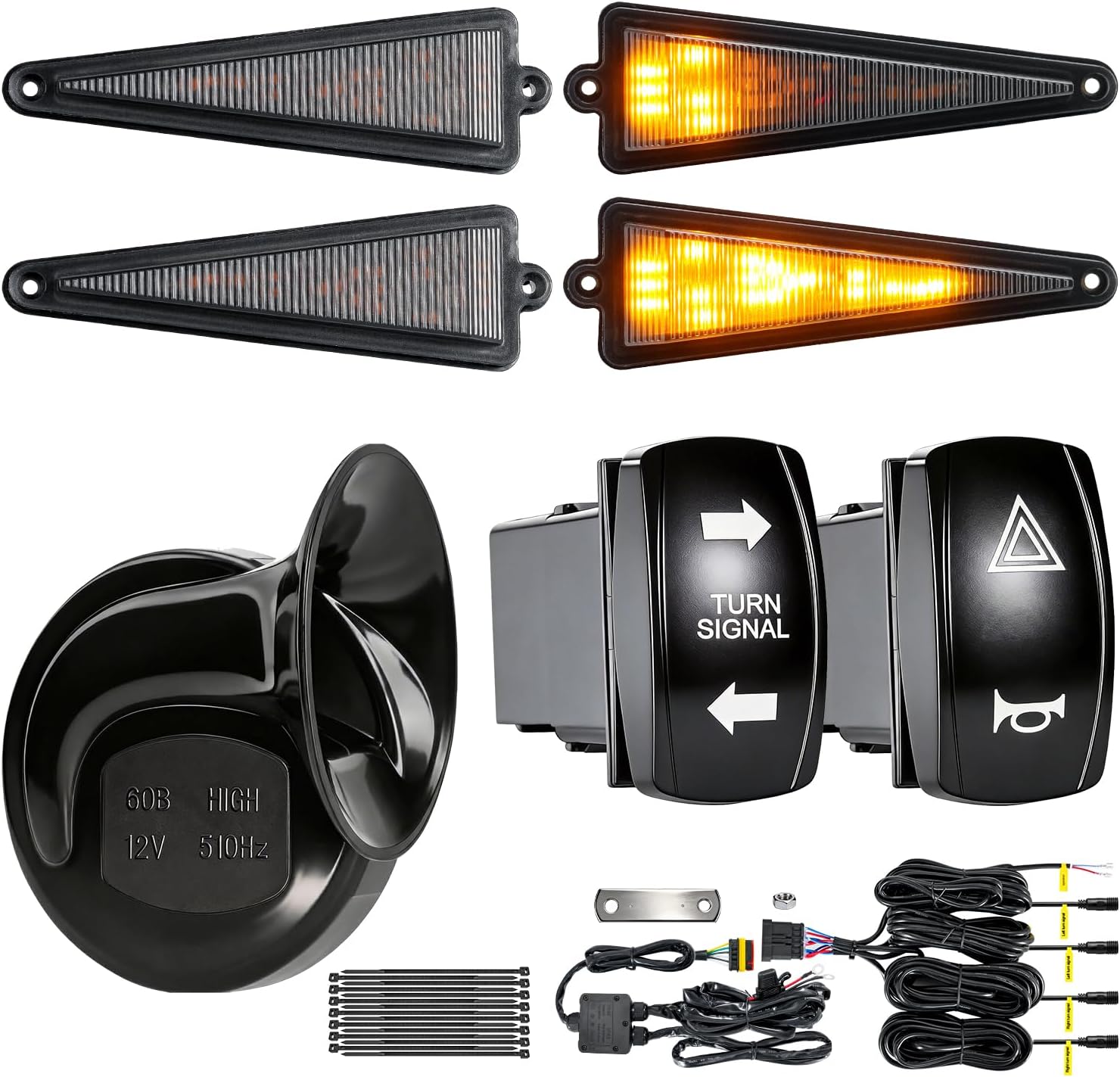 UTV Turn Signal Kit, Pre-Wired, Plug and Play UTV ATV Blinker Kits with Hazard Light, Rocker Switch, 110D Horn, Universal Street Legal Kit Compatible with Can-Am, Polaris, Kawasaki, CFMOTO