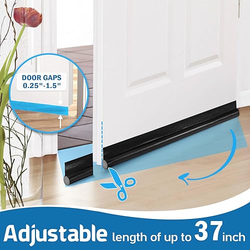 Miniatura 5 de Paquete de 2 topes para puerta  Bloqueadores de corrientes de aire de 37 pulgadas para debajo de la puerta  Insonorizado, polvo y aire frío  Topes
