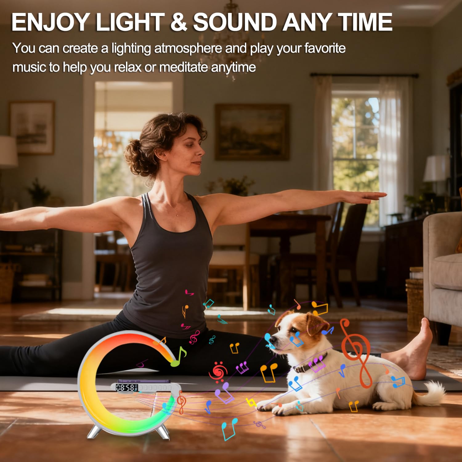 Lampada da tavolo a LED intelligente, caricabatterie wireless 4 in 1, luce notturna, sveglia, altoparlante Bluetooth con controllo app, lampada da comodino con stazione di ricarica per camera da letto