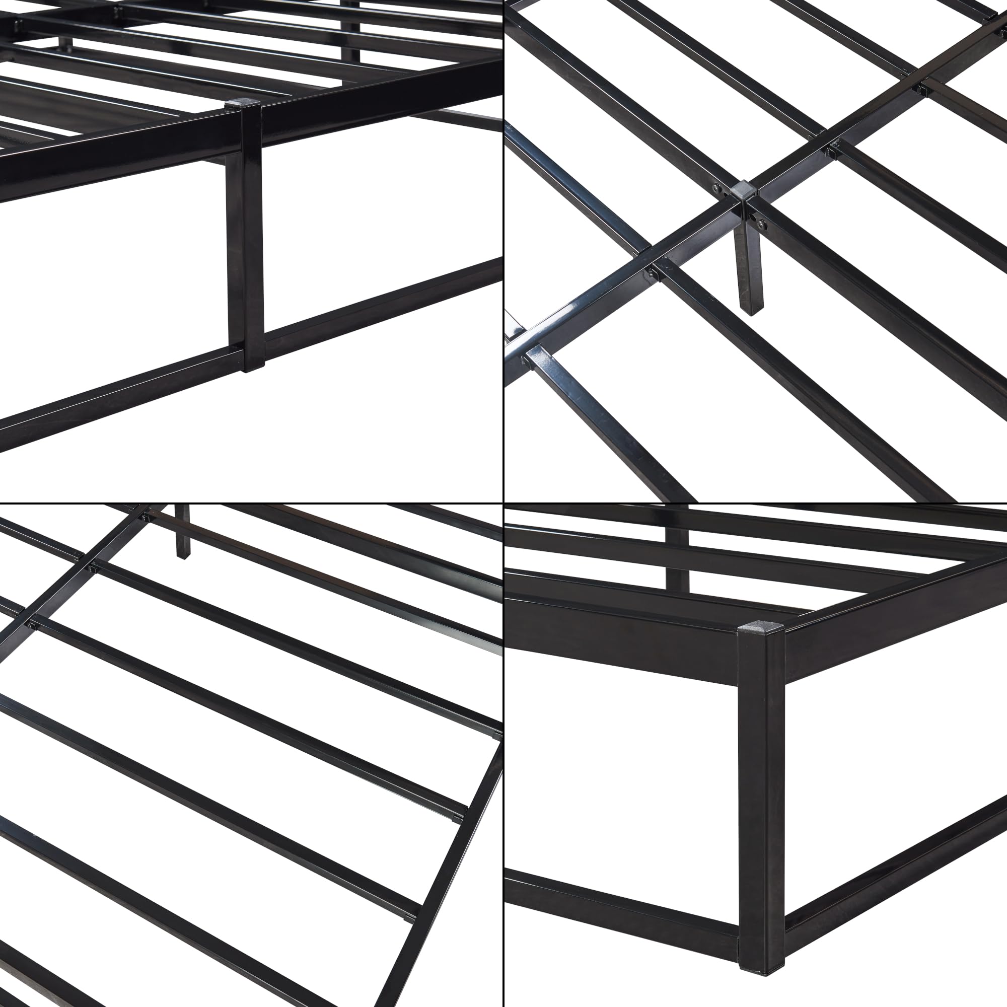 [en.casa] Struttura Letto Matrimoniale 160x200 cm in Acciaio Letto a 2 Piazze Senza Testiera e Pediera Letto Minimalista di Forma Rettangolare - Nero