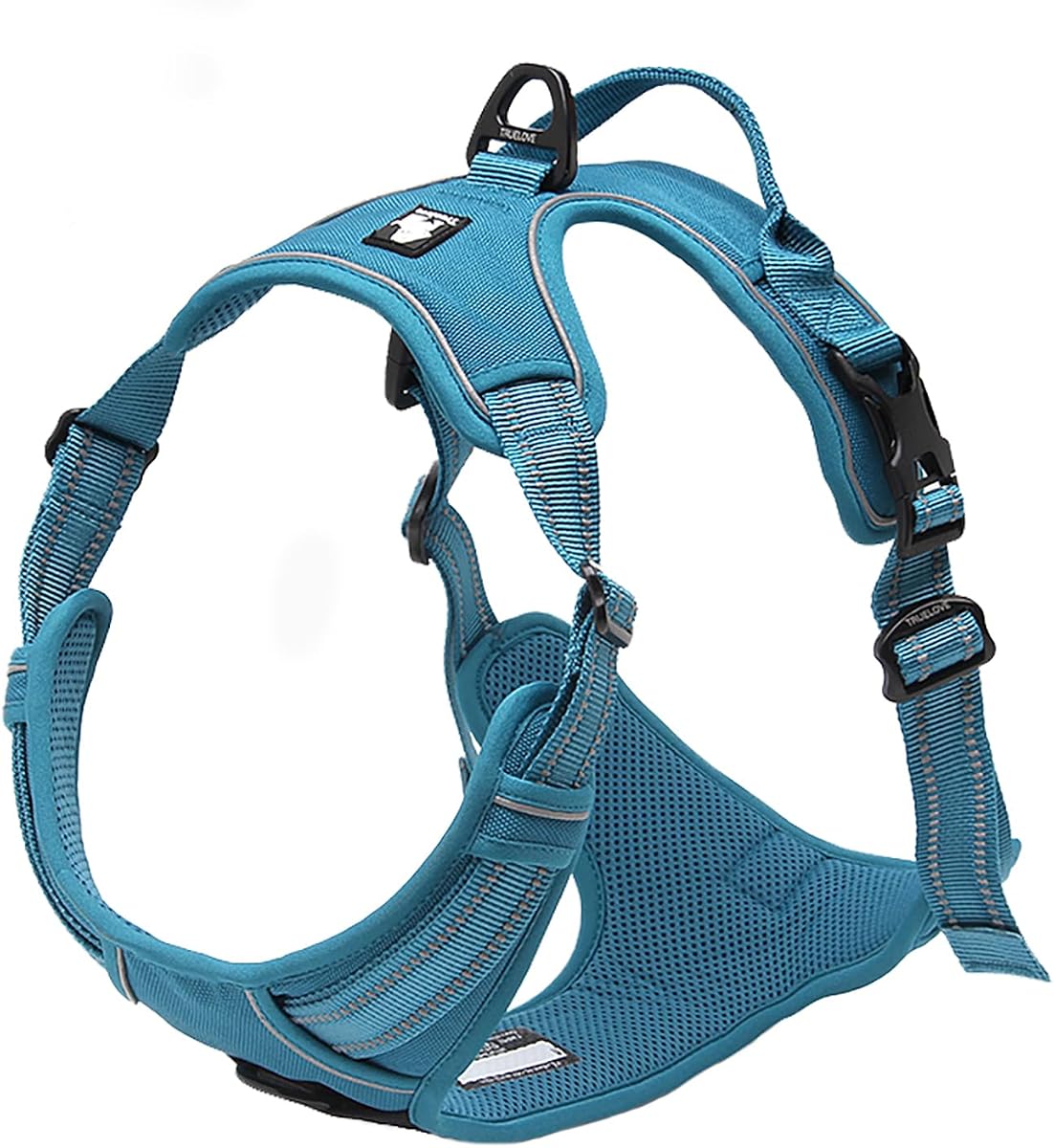 Chaleco reflectante con arnés para perros ajustable sin tirones, azul, L | Clip frontal, sin asfixia, acolchado suave, mango de control, antiescape, arnés de coche para perros, paseo y entrenamiento, a prueba de escape, TLH5651