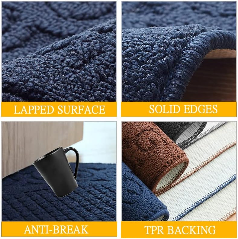 Navy Kitchen Mats for Floor 2 Piece 18”X30”, Non Skid Washable Kitchen Rugs, Absorbent Standing Rug, Throw Rug,Half Circle Carpet for Sink,Laundry Room Area