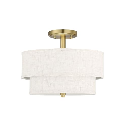 Leading Lighting 12 Inch Double Drum Linen Fabric Shade Gold