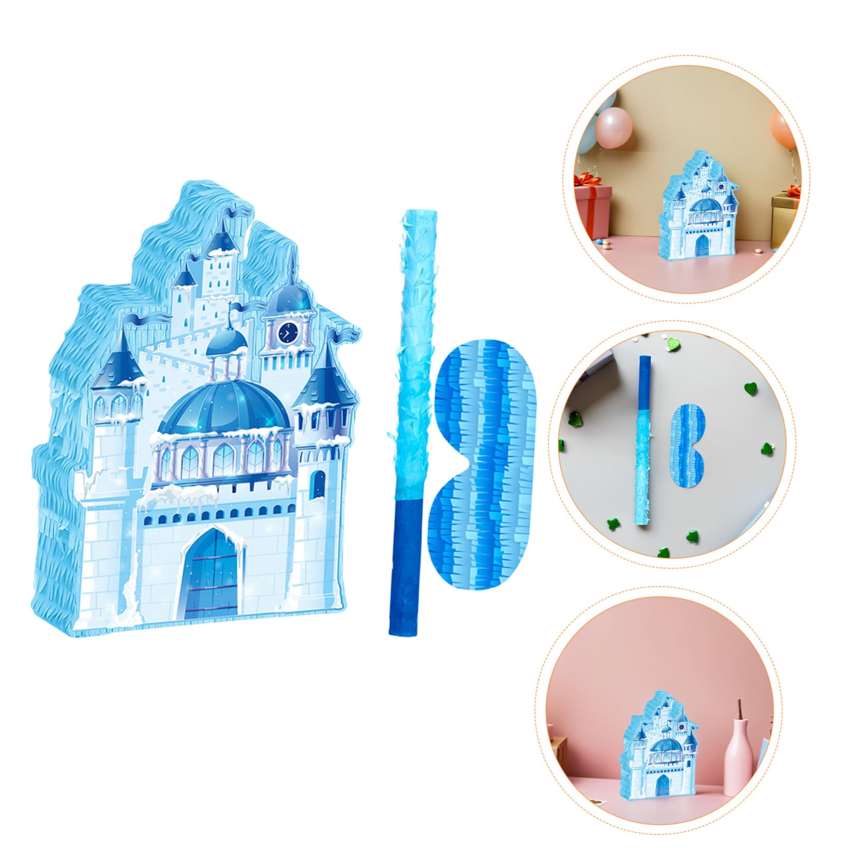 minkissy Pinata Castillo Princesa Azul Hielo Decoración Colgante para Fiesta Infantil Cumpleaños con Antifaz y Confeti Soporte para Dulces y Fotos