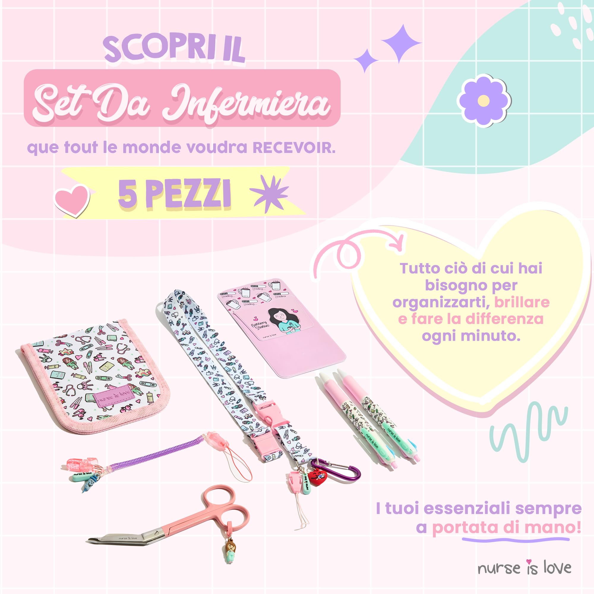 Nurse is Love Organizer Infermiere colore AQUA | Organizzatore da Tasca Infermiera | Spazio per Forbici Infermiere | Infermiere Accessori | Regalo Infermiera | Materiale Impermeabile | Accesso Rapido
