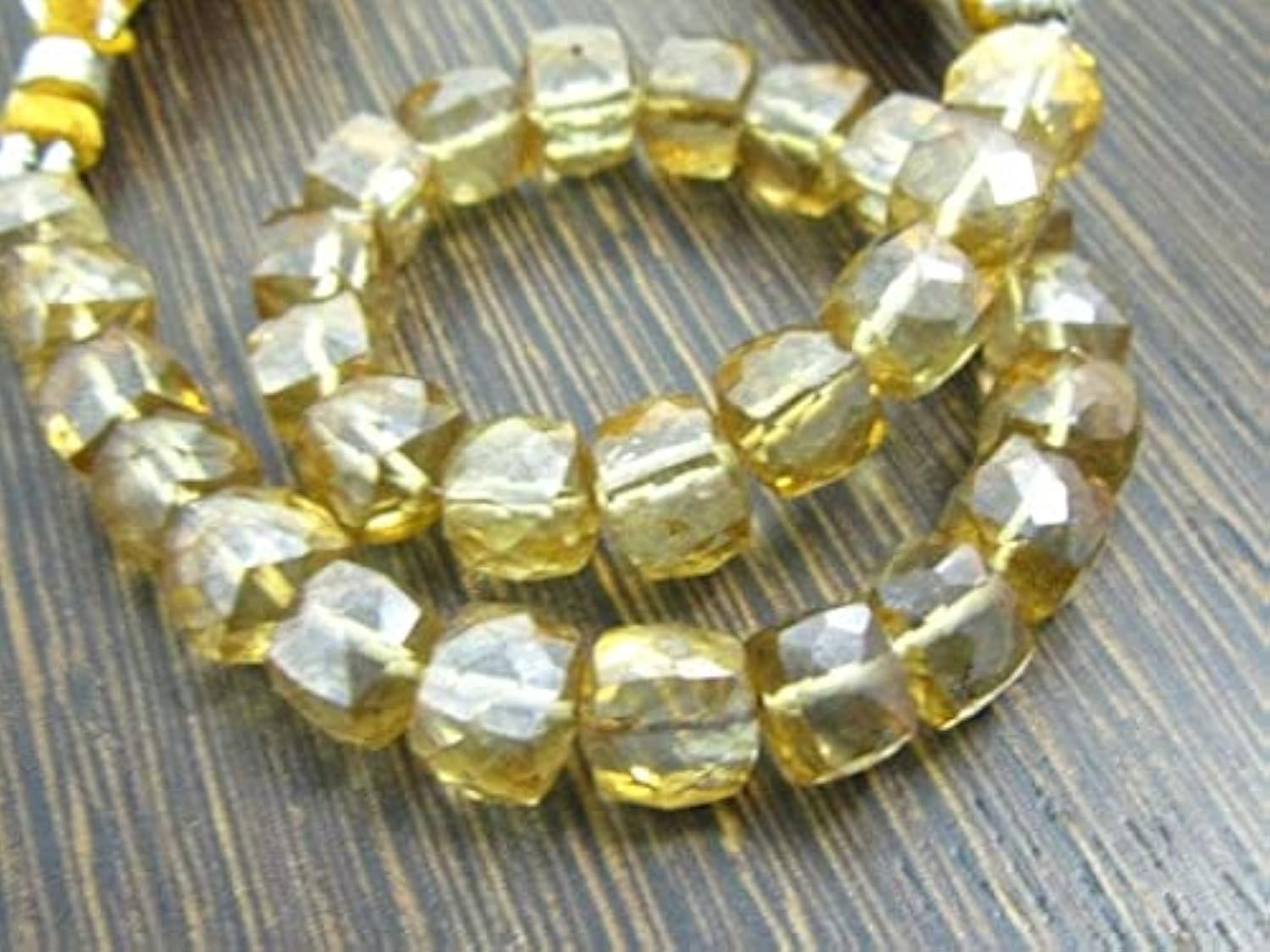 Quartz naturel mystique doré de forme cube facetté 7mm de qualité supérieure AAA LKBEADS