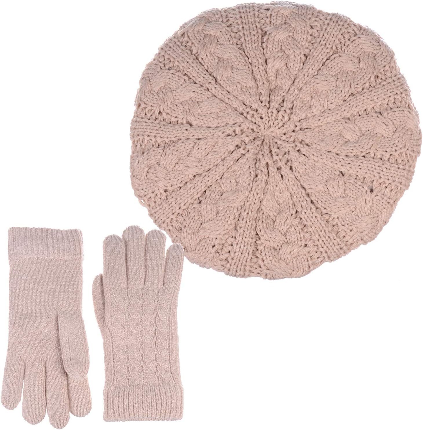 Accessories Necessary Winter Solid Toasty Warm Fleece Lined Knit Gloves & Beanie Beret 2 Piece Set