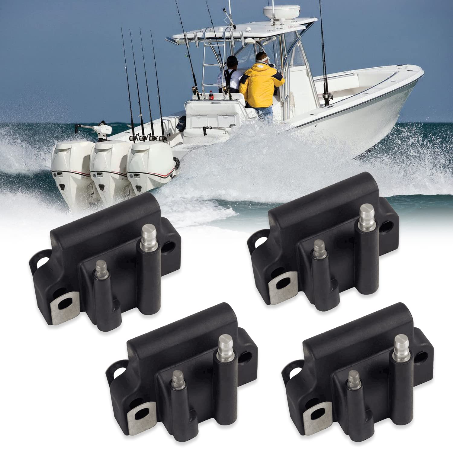 Tepeng 4 Pcs Ignition Coils compatible with 1985-2005 Johnson Evinrude 4-300HP Engines , Replace Part# 582508 18-5179 183-2508 (4 Pieces)