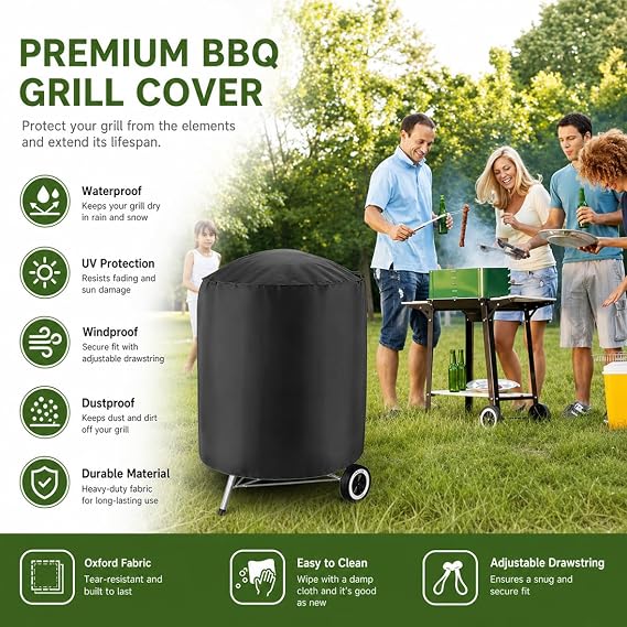 Grill Cover for LotusGrill LotusGrill Classic, Outdoor BBQ Grill Cover with Drawstring, Dust Rain Sun Protection, Oxford Heavy Duty Patio Grill Cover,A Black