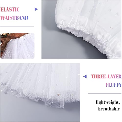 Miniatura 2 de Tutús de princesa blanco para niñas, brillante, 3 capas, falda tutú de tul con diadema de copo de nieve para disfraz de fiesta de Navidad, Blanco