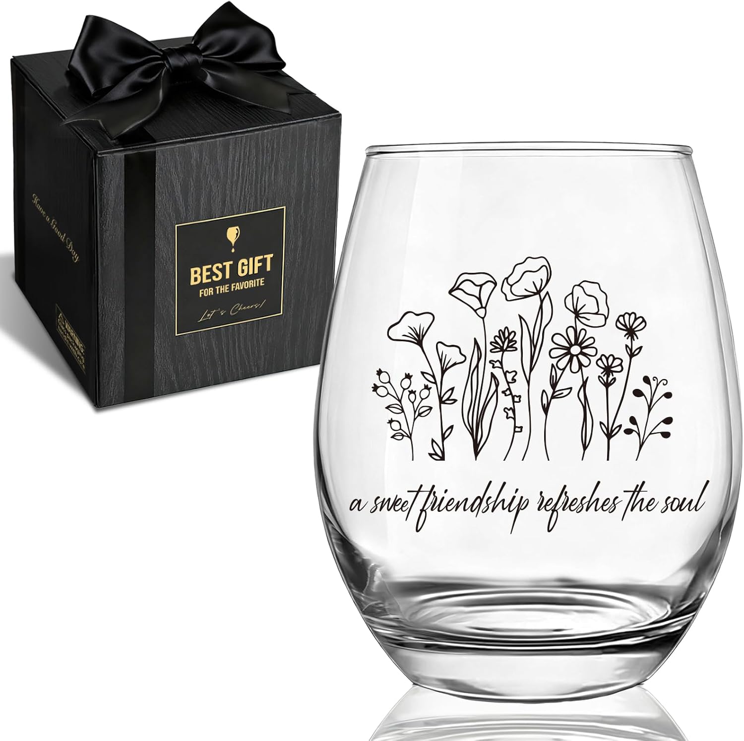 Wine Glass Friendship Gifts for Women, 15 oz Inspirational Floral wine glass, Christians Christmas Valentine Mother's Day Birthday Gift for Friends Bestie Sisters Mom Grandma -84