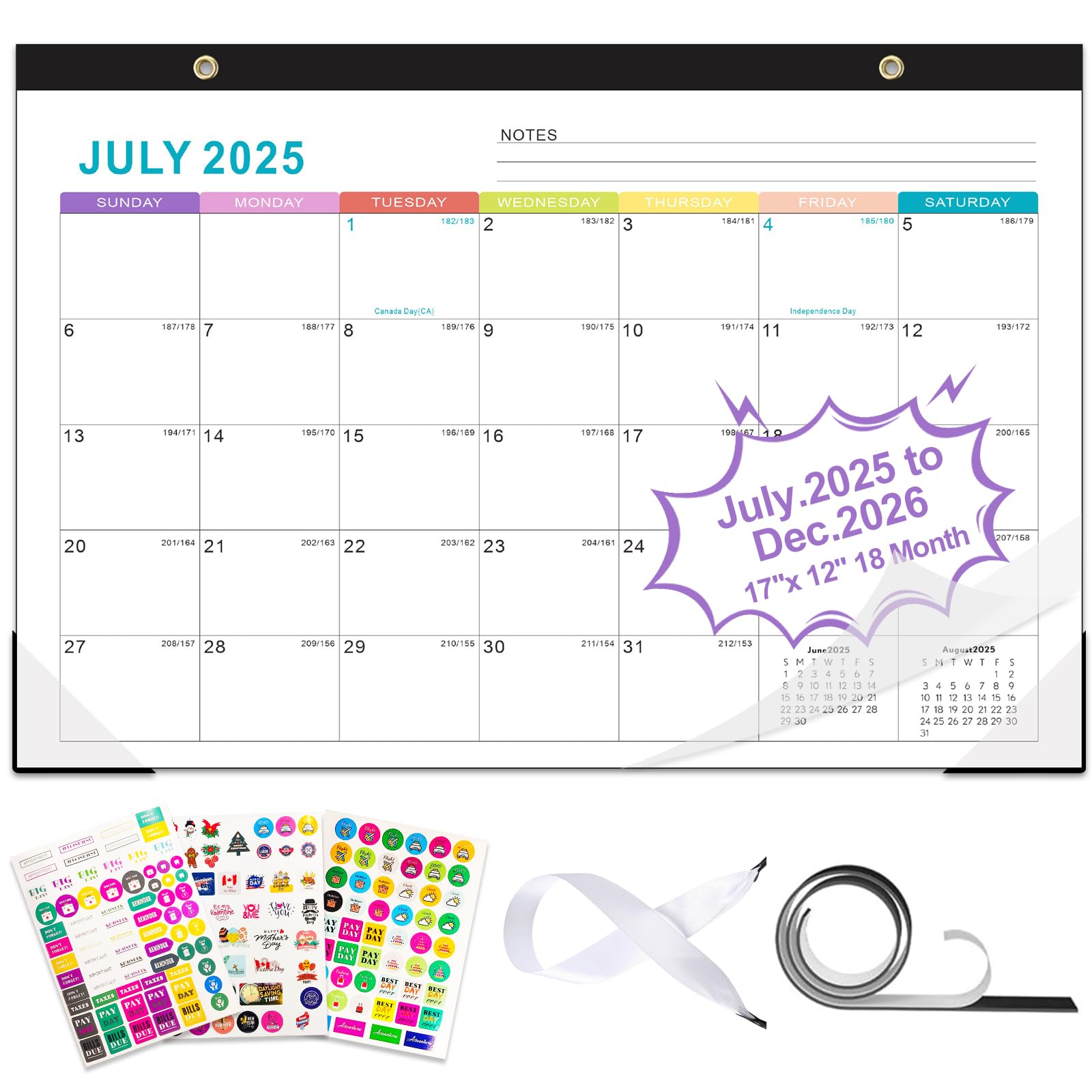 Gannyfer 2025-2026 Desk Calendar, Fridge Calendar Magnet, 18 Monthly Large Yearly Desktop/Wall Calendar, July 2025 - Dec 2026, with Plastic Cover Hanging String Corner Protectors, 17" x 12", Organizers for Office, Home and School (3 Sticker)