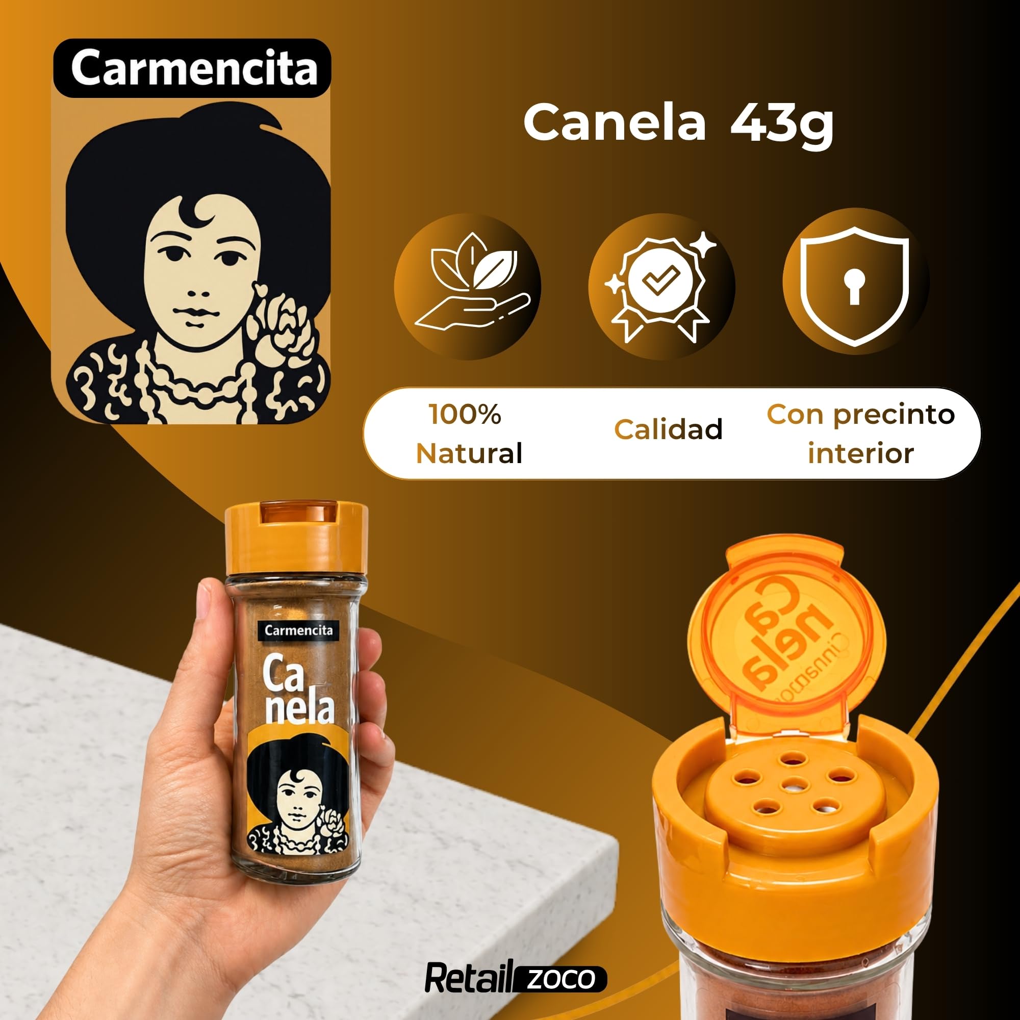 Sazonador Canela Molida Carmencita, Ideal para potenciar tus postres con toque dulce y aromático, salteados de verdura y en tus desayunos de cereales o avena, Sin Gluten, Contiene 2 unidades de 43 g - imagen 6