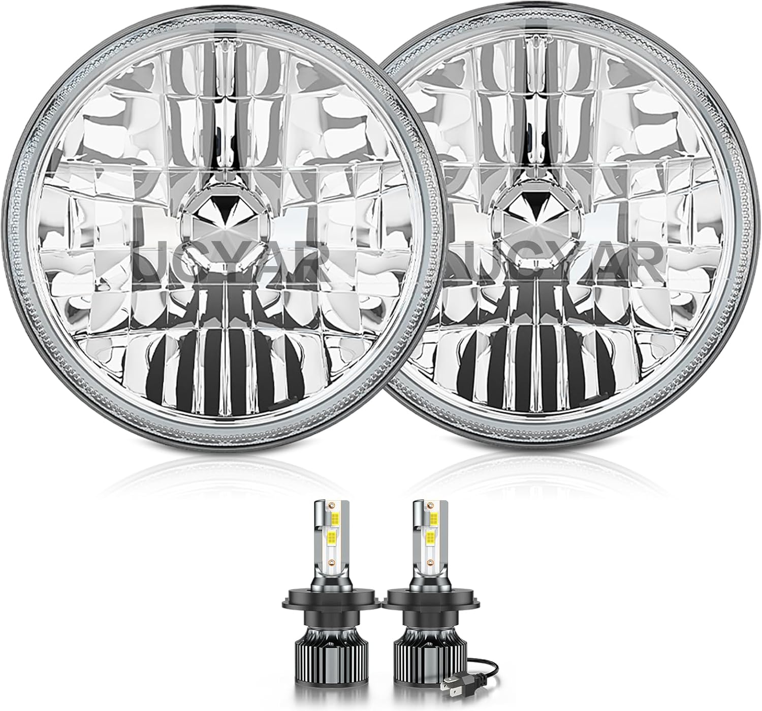 7 Inch Round Led Headlight for Off-road Compatible for Ford Mustang Headlights High Low Beam 1965 1966 1967 1968 1969 1970 1971 1972 1973 1974 1975 1976 1977 1978, Pack of 2