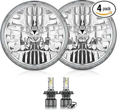 7 Inch Round Led Headlight for Off-road Compatible for Ford Mustang Headlights High Low Beam 1965 1966 1967 1968 1969 1970 1971 1972 1973 1974 1975 1976 1977 1978, Pack of 2