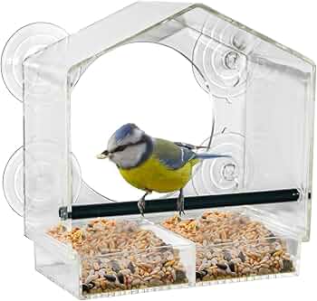 MYGARDEN Mangiatoia Per Uccelli Da Finestra In Plexiglass Con Ventose, 15x15x7,5 Cm