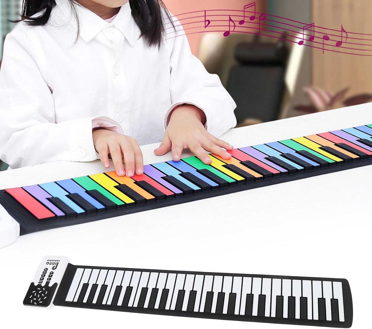 Roll Up Piano Keyboard 49 Keys, Foldable Portable Electronic Piano, USB Rechargeable Silicone Hand Roll Piano with Built in Speakers, Lightweight Travel Keyboard for Kids Beginners