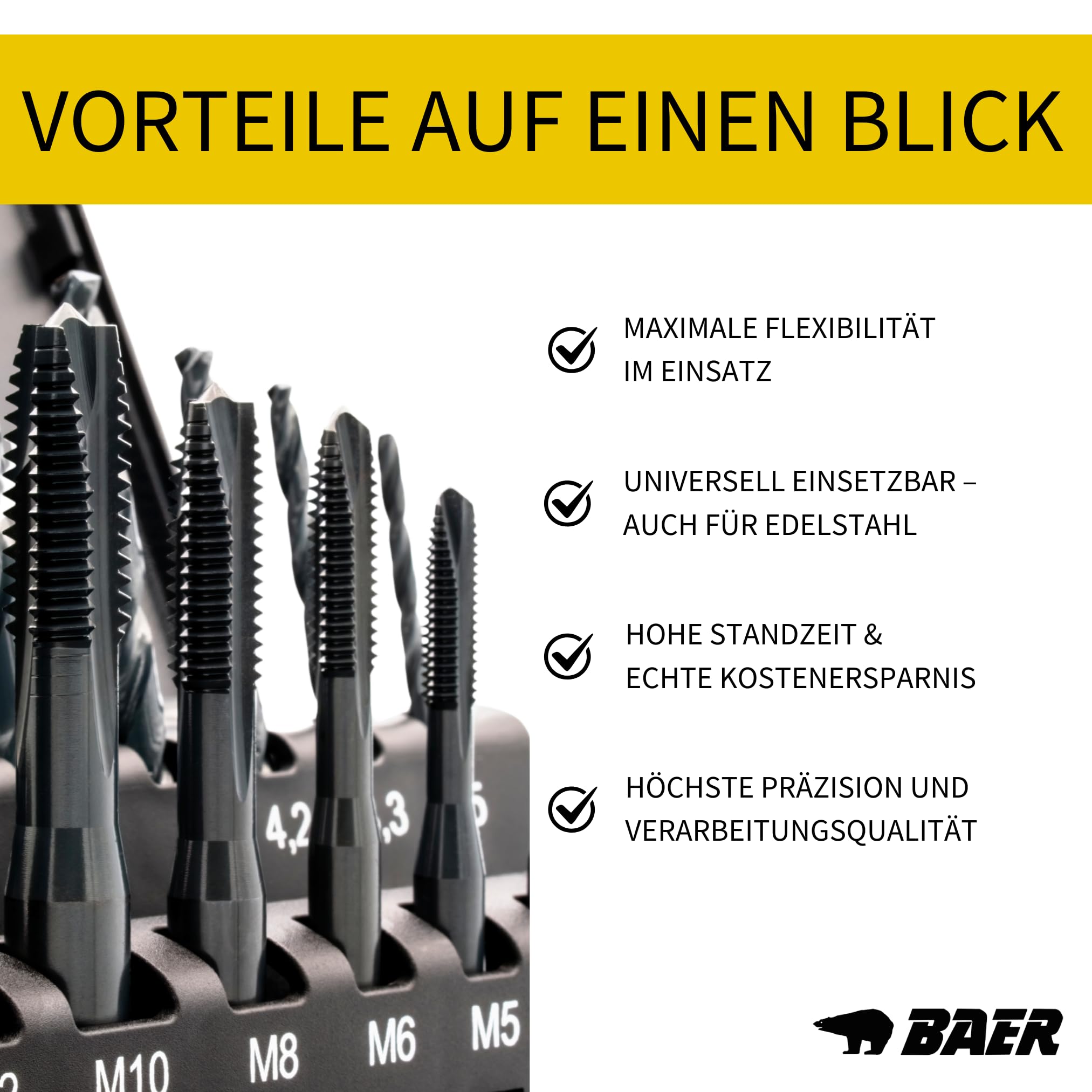 BAER Jeu de tarauds M3 - M12 TriTap HSSE-VAP : jeu de tarauds traversants - Foret à carotter - Jeu de tarauds - Tarauds mécaniques - Filetage - Outils