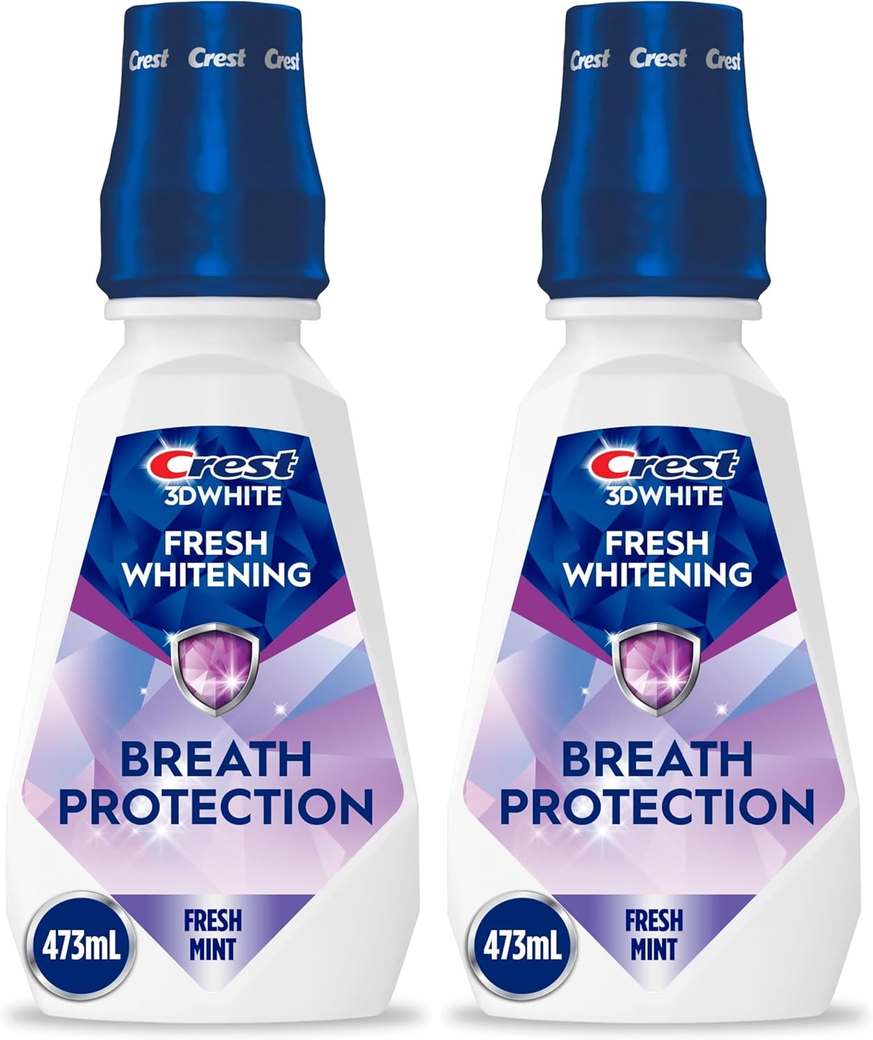 Crest 3D White Fresh Whitening Mouthwash/Mouth Rinse, Prevents Surface Stains, Kills Millions of Bad Breath Germs, Alcohol-Free, Arctic Mint Flavor, 473 mL (Pack of 2)