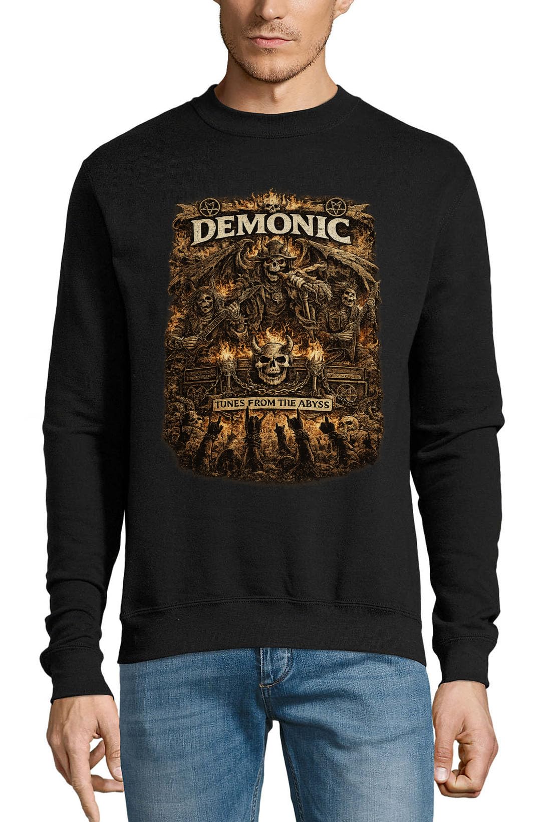 Dark Infernal Metal Concert Scene Pull en coton Noir