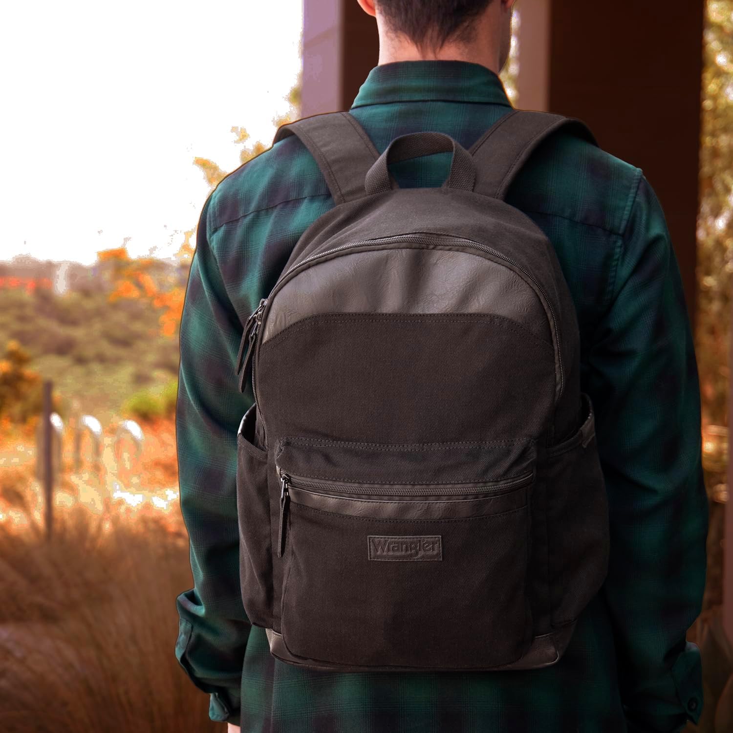 Wrangler Powell Backpack for Travel Classic Logo Water Resistant Casual Daypack for Travel with Padded Laptop Notebook Sleeve (Black) - Image 5