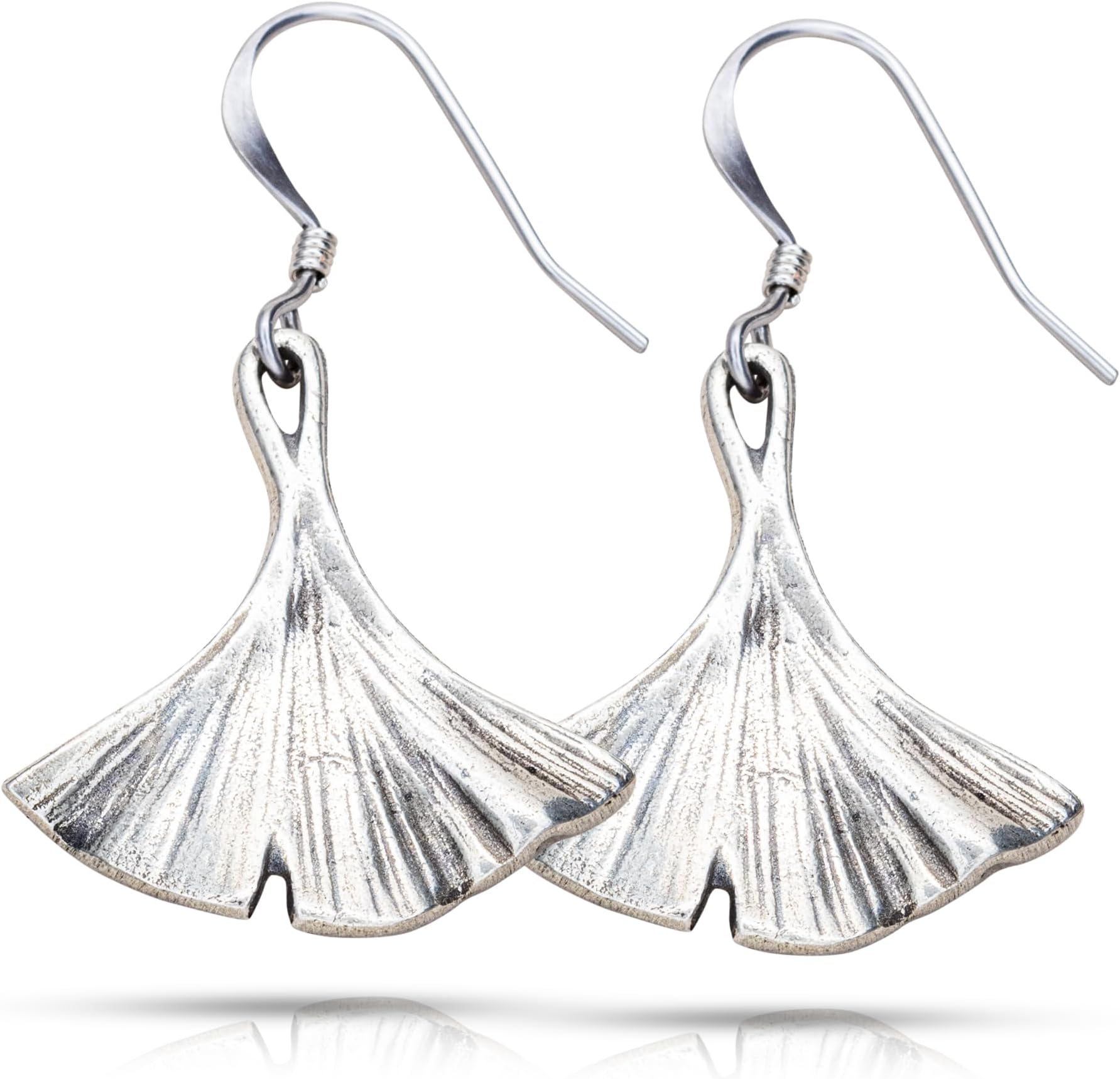 Ginkgo Leaf Earrings with Surgical Steel Wires โ Handcrafted Pewter Ginkgo Leaf Jewelry โ 7/8โ, Made In USA