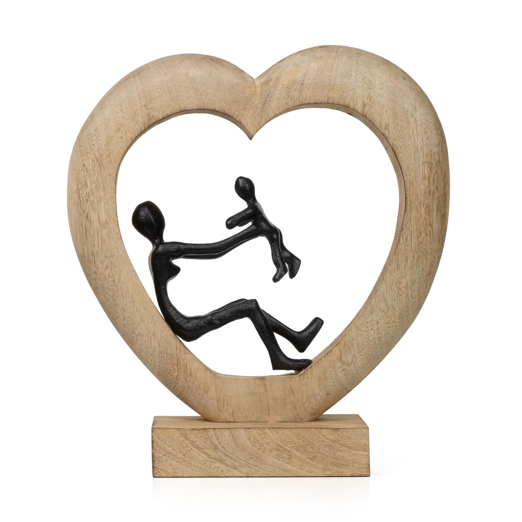 Moritz Figurka dekoracyjna Mother's Love czarna 30,5 cm z drewna mango i aluminium rzeźba matka z dzieckiem w sercu, symbol miłości rodziny i bezpieczeństwa, nowoczesna dekoracja, rękodzieło, pomysł