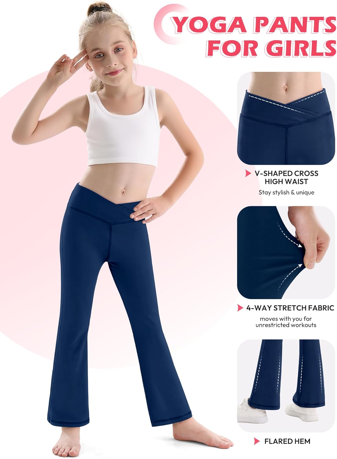 Girl's Leggings Flare Pants Cross High Waisted Yoga Bootcut Pants Toddler Kids Youth Full Length Bell Bottoms Legging - Image 7