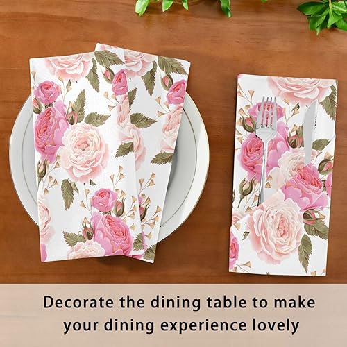 Miniatura 8 de Juego de 6 servilletas de tela floral rosa rosa, lavables y reutilizables, decoración de mesa para cocina, cóctel, boda, banquete, vacaciones (20 x