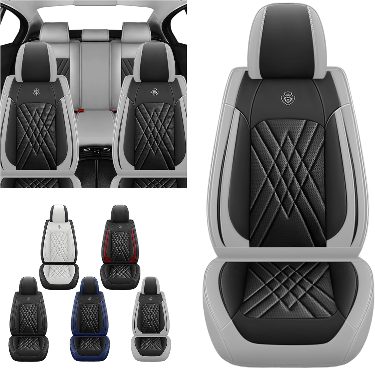 Car Seat Covers Fit for Toyota Corolla 2002-2026 Waterproof Premium Nappa Leather Seat Covers with Airbag Compatibility, Easy to Clean, Scratch Proof(Black Gray, Full Set)