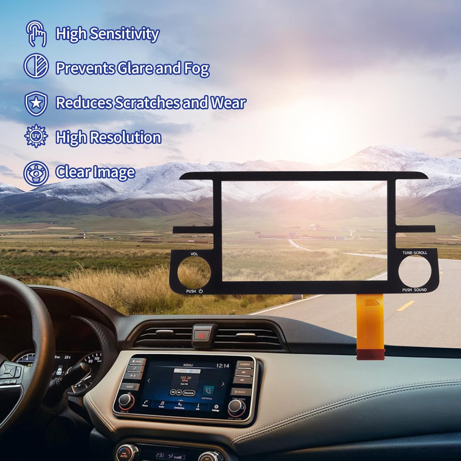 Diagram illustrating key features of the TsuperU touch screen: High Sensitivity, Prevents Glare and Fog, Reduces Scratches and Wear, High Resolution, Clear Image.