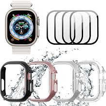 [4+4 Pack] for Apple Watch Ultra 49mm Screen Protector and Case, 4 Packs Hard PC Frame Cover with 4 Sets Tempered Glass Screen Protector for Apple Watch Ultra 49mm