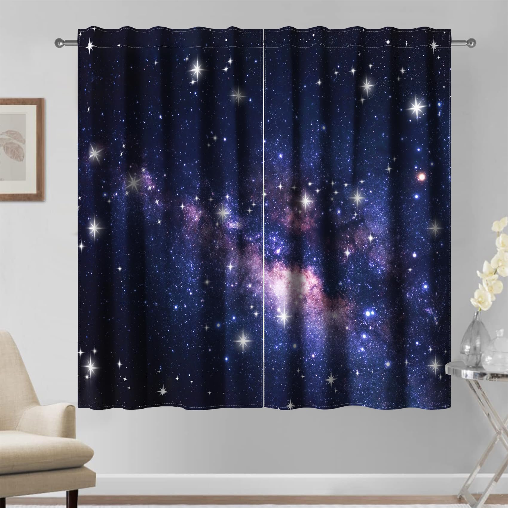 Kzzfqxb 117x183cm Starry Sky Curtains Set of 2 Panels - Image 2