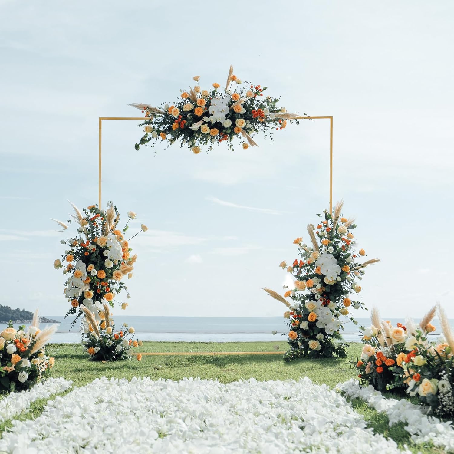 Ochine Gold Metal Wedding Arch for Ceremony, Garden Arch with Iron Backdrop Stand for Climbing Plants and Balloons
