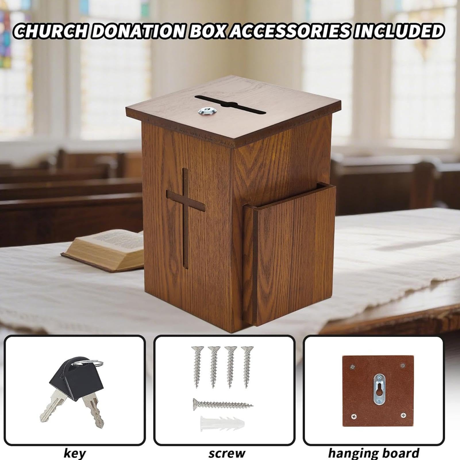 Générique Boîte À Offrandes,Avec fente et serrure en bois - Tronc d'église avec serrure | pour collectes de fonds, charité, cultes, célébrations, rassemblements, offices et services religieux
