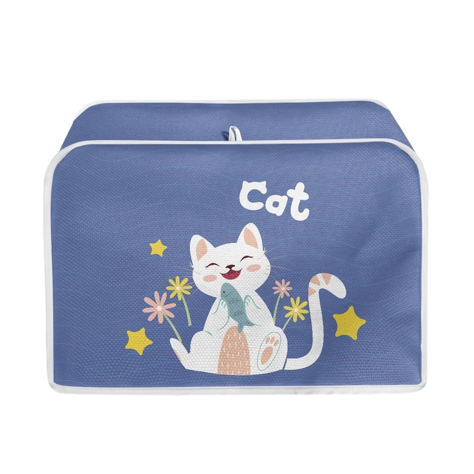 Talayituse Cat Flower Print Toaster Cover for 4 Slice Wide Slot, Lightweight Dust Protection Washable Appliance Bag, Bread Maker Cover, Blue