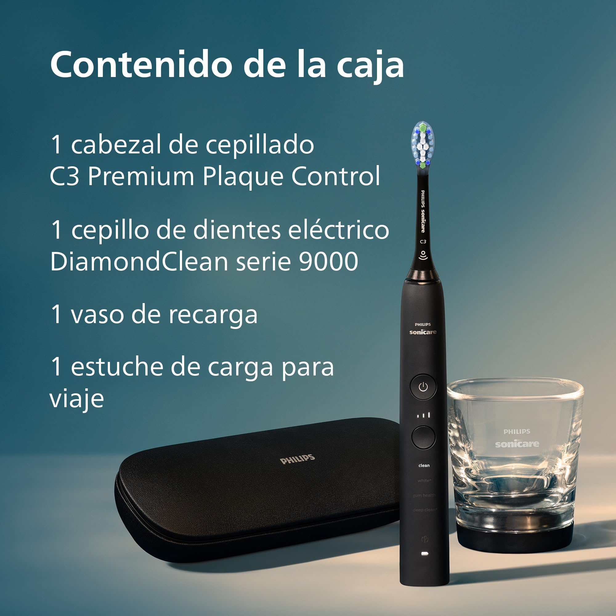 Philips Sonicare DiamondClean 9000 cepillo dental eléctrico, cepillo dental sónico con aplicación, sensor de presión, 4 modos de cepillado, 3 niveles de intensidad, negro, modelo HX9911/09