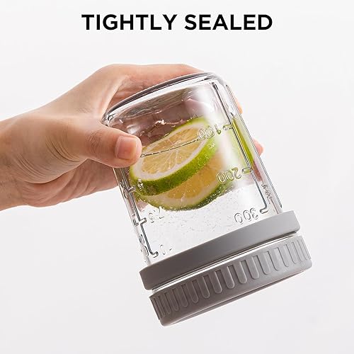 Miniatura 3 de Paquete de 4 recipientes de avena con tapas herméticas y cucharas, tarros de vidrio de 16 onzas con marcas de medición, tarros de avena para