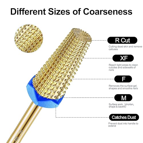 Miniatura 9 de Brocas de uñas de tungsteno, broca de carburo 5 en 1 para uñas acrílicas, eliminación de cutículas de gel de polietileno, brocas de uñas