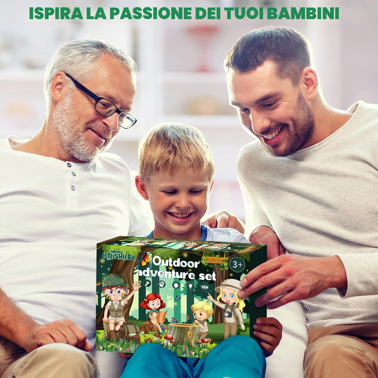 Kit Esploratore Bambini 23 Pezzi – Set con Lente Ingrandimento, Binocolo, Bussola, Rete Farfalle, Scatola Insetti, Gilet e Cappello – Giochi all'Aperto per Giardino, Campeggio e Natura