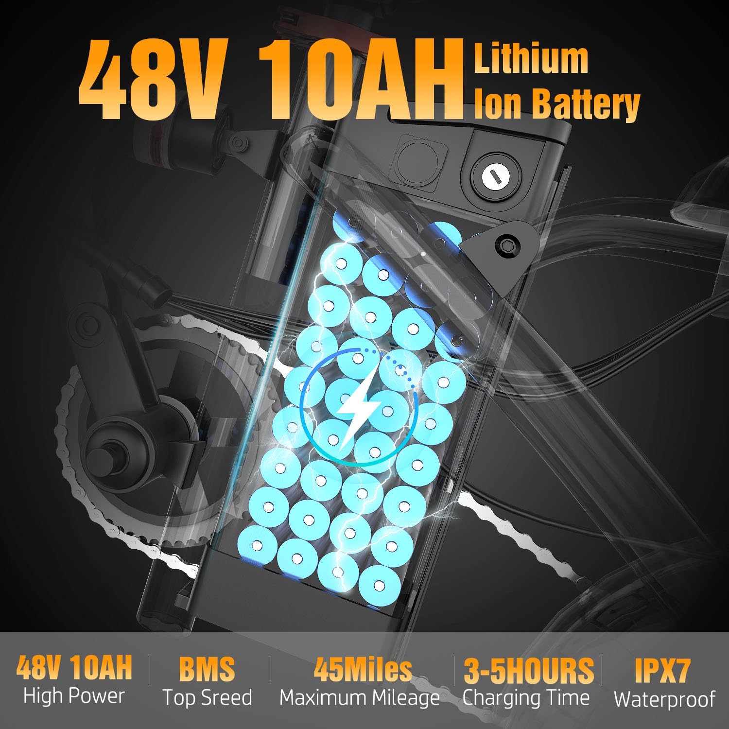 Pikabike Z8 Electric Bike battery with charge indicator.