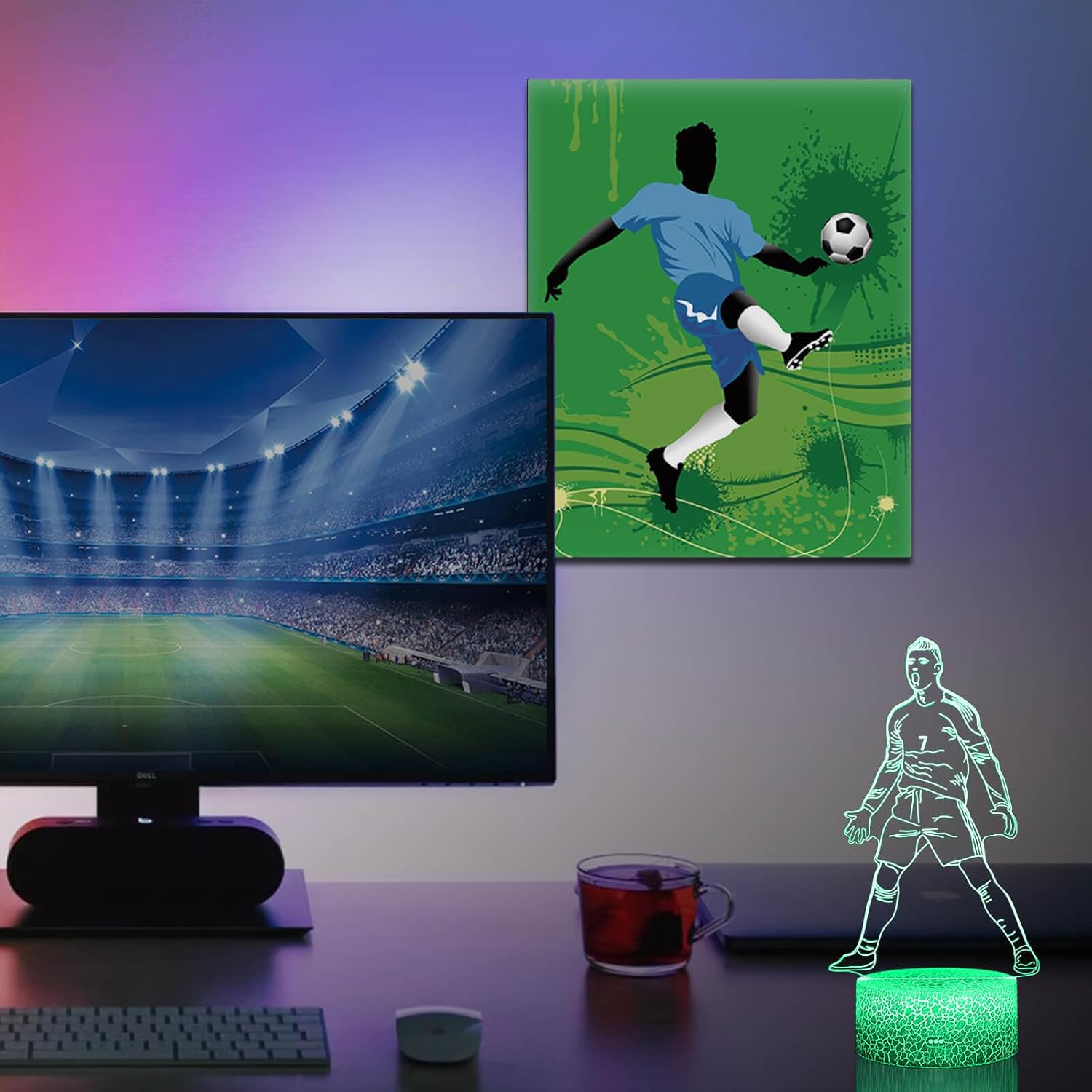 Siuuuu Celebration Night Light, Soccer Gifts for Boys, Dimmable 3D Illusion Lamp with 16 Colors Remote & Timer, Boys Teens Bedroom Soccer Decor Birthday Christmas