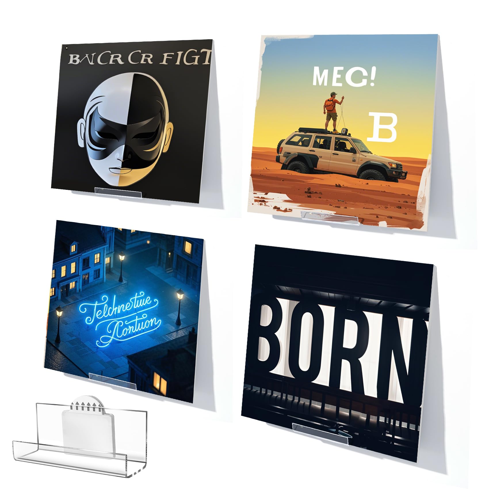 HEKORE 6 Pcs Vinyl Record Display Shelf Wall Mount, Self Adhesive Clear Acrylic Album Holder, Invisible Floating Shelves for Wall No Screw, CD Shelf,