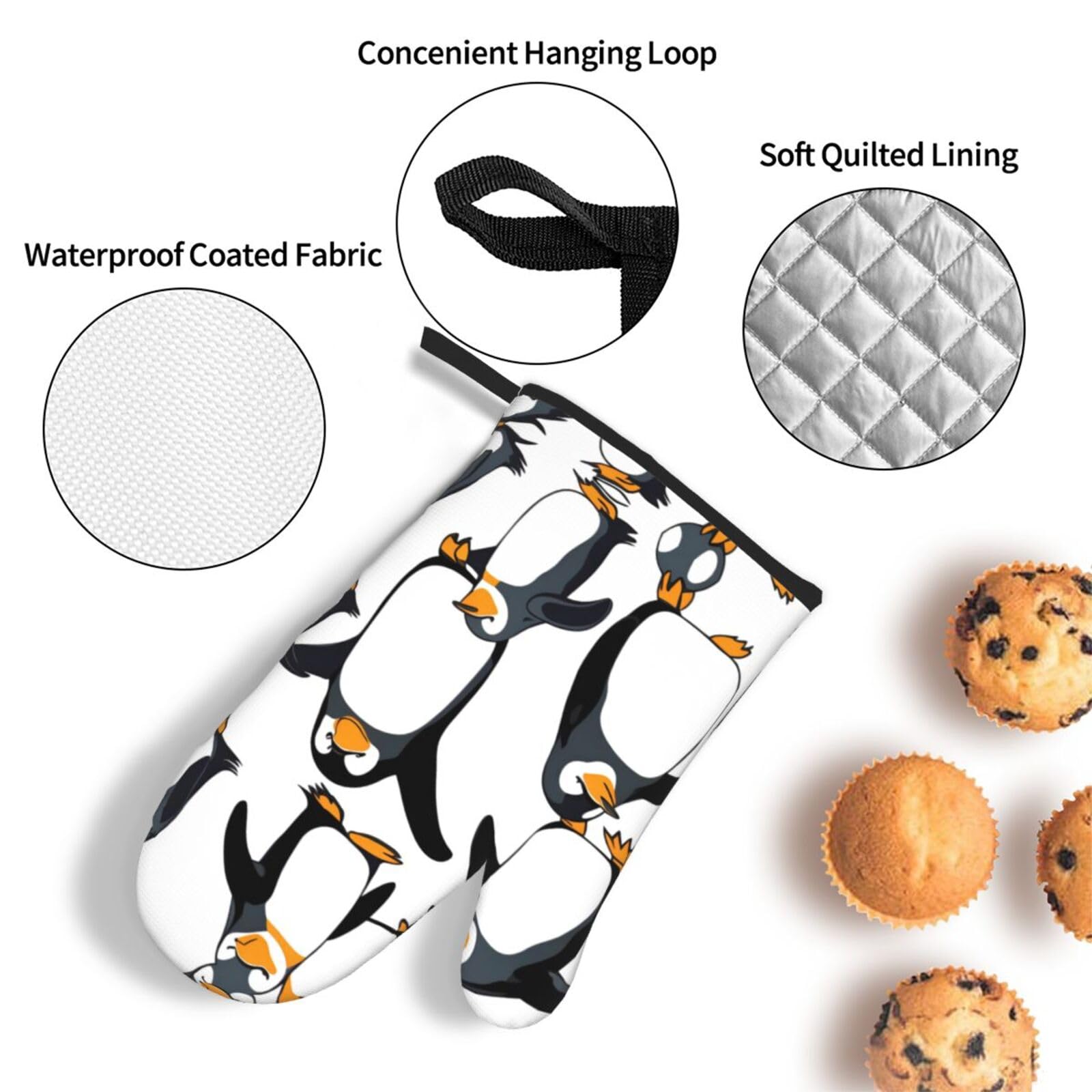Ensemble de gants de cuisine et maniques Pingouin - Isolation épaisse et anti-brûlure - 2 gants isolants et un tapis de couvercle