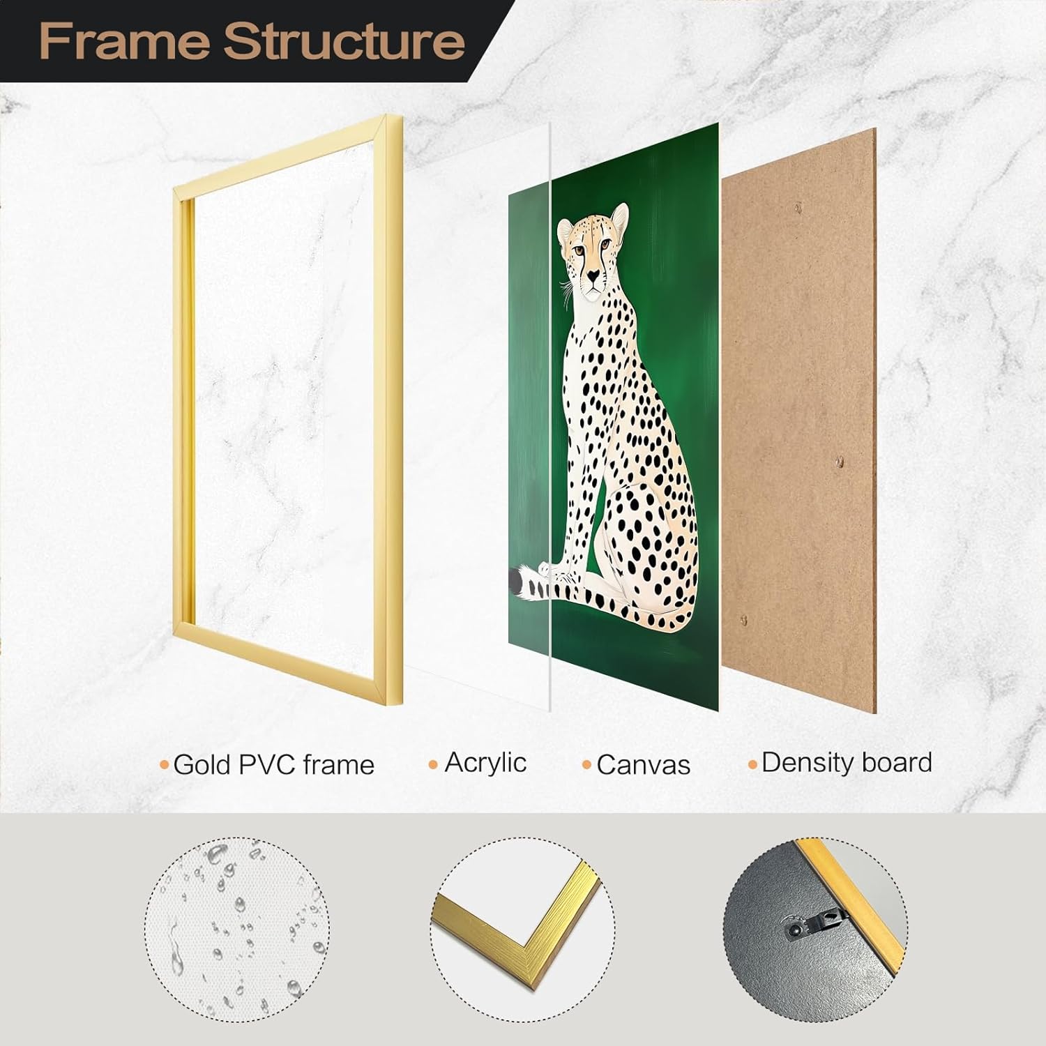 Funny Leopard Wall Art Trendy Animal Sitting Green Poster Funky Cheetah Prints Aesthetic Wildlife Canvas Painting Home Decor for Bathroom Bedroom Office Living Room 16x24inch Golden PVC frame