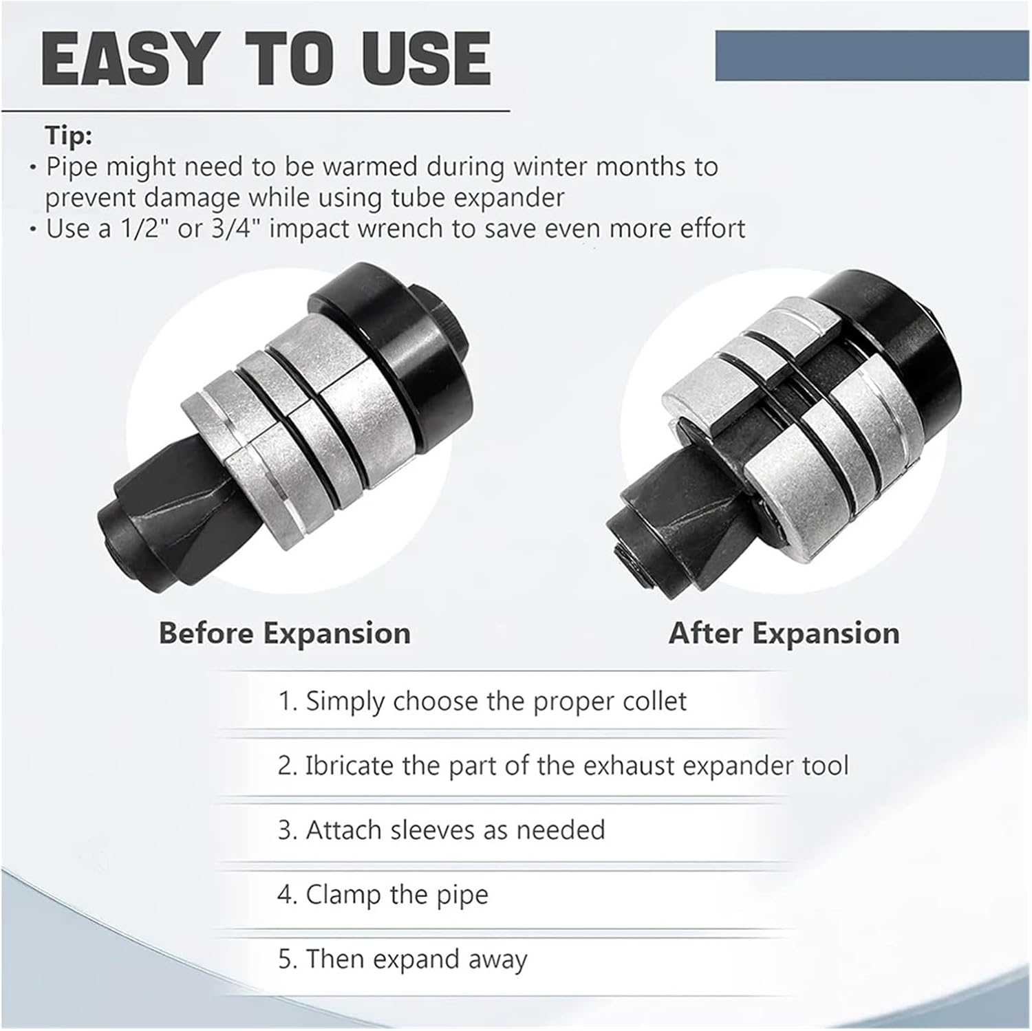 1-5/8" to 4-1/4" Pipe Exhaust Pipe Tube Stretcher Expanding Tool Set Automotive Tools