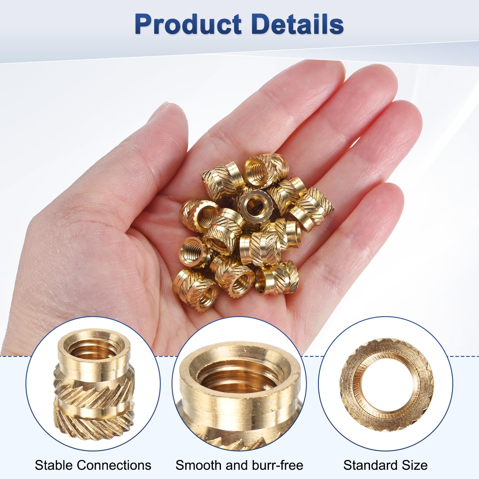 M METERXITY 25-Pack Threaded Inserts, M6 x 9.5mm L x 9mm OD Brass Heat Set Insert Nuts - Image 2