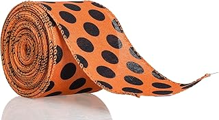 ATRBB Polka Dot Wired Edge Ribbon, Orange Ribbon with Black Dots for Wreath, Halloween Decoration, 10 Yards by 2.5 Inches
